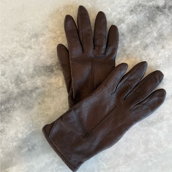 Fownes Chocolate Brown Leather Gloves size 6 1/2 fully lined Vintage - Picture 2 of 4